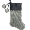 Best 20.5-Inch Gray Faux Fur Christmas Stocking with Corduroy Cuff and Pom Poms Stockings