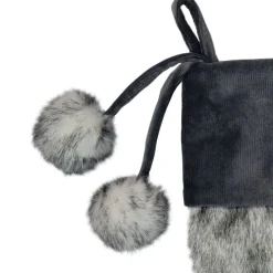 Best 20.5-Inch Gray Faux Fur Christmas Stocking with Corduroy Cuff and Pom Poms Stockings