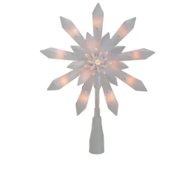 New 9-Inch Lighted White Snowflake Christmas Tree Topper - Clear Lights Stars