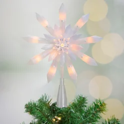 New 9-Inch Lighted White Snowflake Christmas Tree Topper - Clear Lights Stars