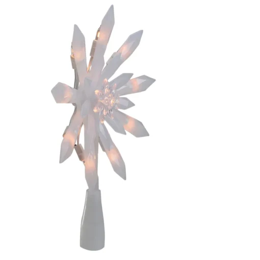 New 9-Inch Lighted White Snowflake Christmas Tree Topper - Clear Lights Stars