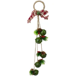 Outlet 15-Inch Pine and Green Jingle Bell Christmas Door Hanger with Plaid Bow Door