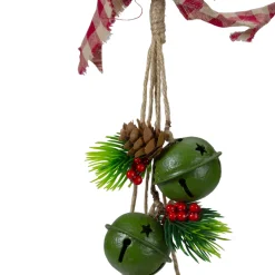 Outlet 15-Inch Pine and Green Jingle Bell Christmas Door Hanger with Plaid Bow Door