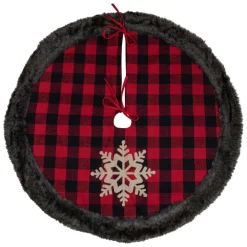 Best 48-Inch Red and Black Christmas Tree Skirt with Burlap Snowflake Cloth|Metal