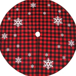 Best 48-Inch Red and Black Christmas Tree Skirt with Burlap Snowflake Cloth|Metal