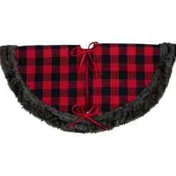 Best 48-Inch Red and Black Christmas Tree Skirt with Burlap Snowflake Cloth|Metal