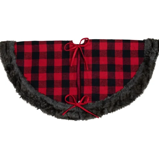 Best 48-Inch Red and Black Christmas Tree Skirt with Burlap Snowflake Cloth|Metal