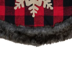 Best 48-Inch Red and Black Christmas Tree Skirt with Burlap Snowflake Cloth|Metal