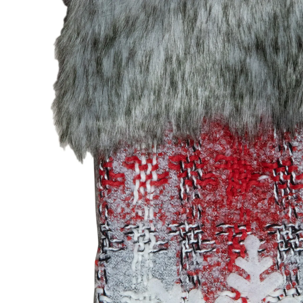 Clearance 18-Inch Red and White Plaid Faux Fur Christmas Stocking with Snowflake Stockings