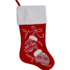 Outlet 20.5-Inch Red and White Winter Mittens Embroidered Christmas Stocking Stockings