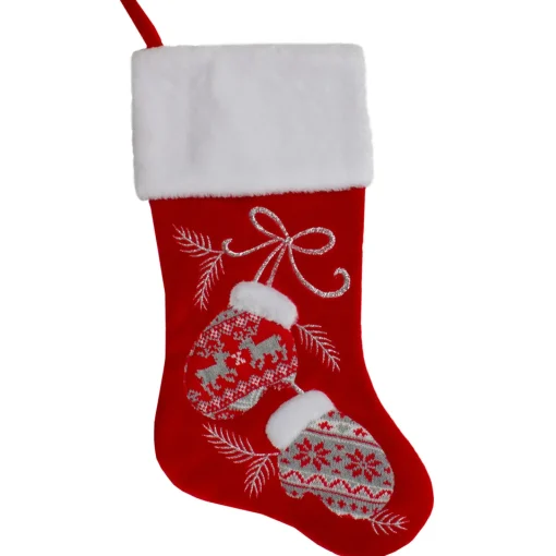 Outlet 20.5-Inch Red and White Winter Mittens Embroidered Christmas Stocking Stockings