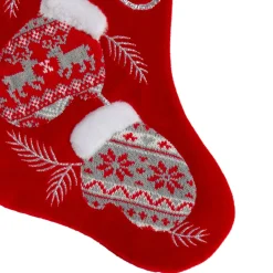 Outlet 20.5-Inch Red and White Winter Mittens Embroidered Christmas Stocking Stockings