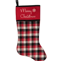 Outlet 20.5-Inch Red, Black, and White Plaid Christmas Stocking with Fleece Cuff Stockings