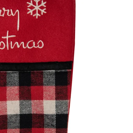 Outlet 20.5-Inch Red, Black, and White Plaid Christmas Stocking with Fleece Cuff Stockings