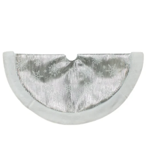 Clearance 20-Inch Silver and White Metallic Snowflake Mini Christmas Tree Skirt Cloth|Metal