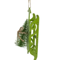 Outlet 9-Inch Tree on Green Wood Sled Christmas Ornament Novelty