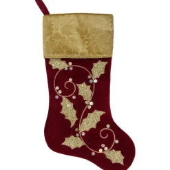 Best 20.5-Inch Velvet Gold and Maroon Etched Cuff Christmas Stocking Stockings