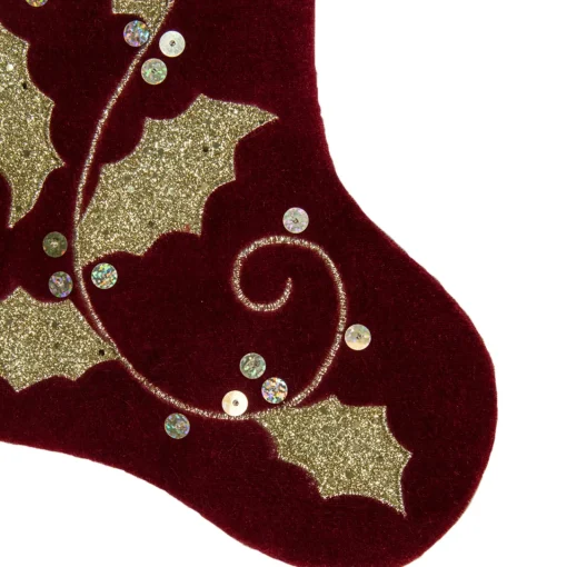 Best 20.5-Inch Velvet Gold and Maroon Etched Cuff Christmas Stocking Stockings