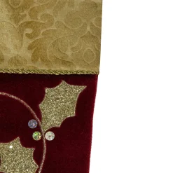 Best 20.5-Inch Velvet Gold and Maroon Etched Cuff Christmas Stocking Stockings