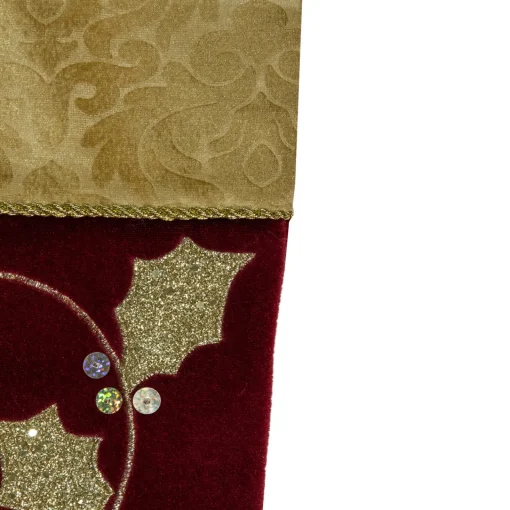 Best 20.5-Inch Velvet Gold and Maroon Etched Cuff Christmas Stocking Stockings