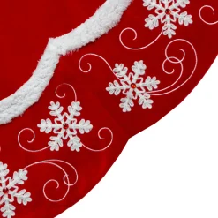 Discount 48-Inch Velvet Red and White Snowflake Scallop Christmas Tree Skirt Cloth|Metal