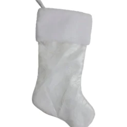 Outlet 20.5-Inch White Glitter Sheer Organza With a Faux Fur Cuff Christmas Stocking Stockings
