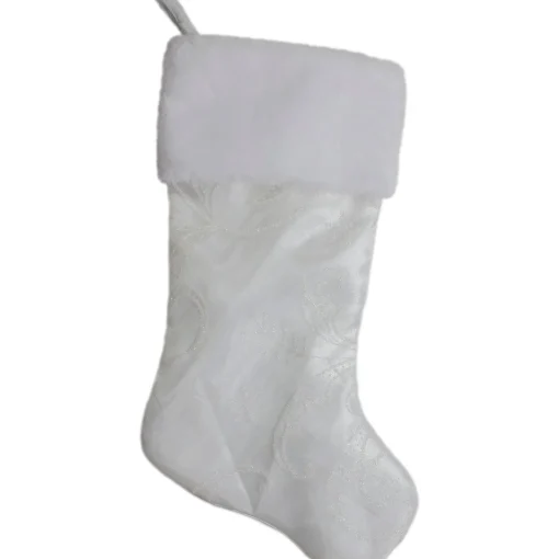 Outlet 20.5-Inch White Glitter Sheer Organza With a Faux Fur Cuff Christmas Stocking Stockings