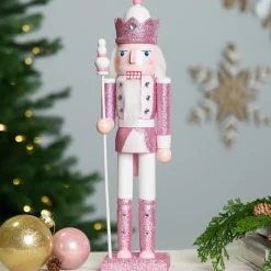 Jeweled and Glittered Nutcracker King Christmas Figure - 15" - Pink and White Nutcrackers