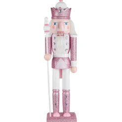 Jeweled and Glittered Nutcracker King Christmas Figure - 15" - Pink and White Nutcrackers