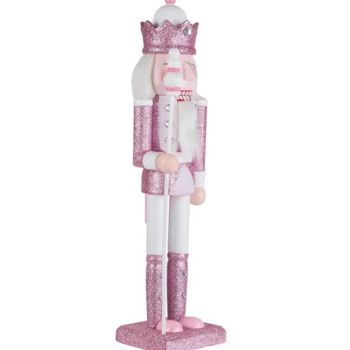 Jeweled and Glittered Nutcracker King Christmas Figure - 15" - Pink and White Nutcrackers