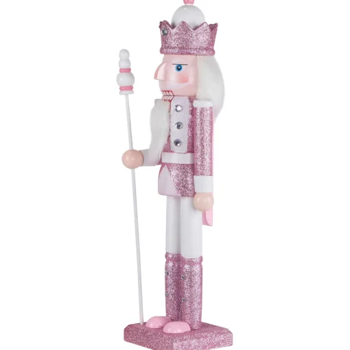 Jeweled and Glittered Nutcracker King Christmas Figure - 15" - Pink and White Nutcrackers