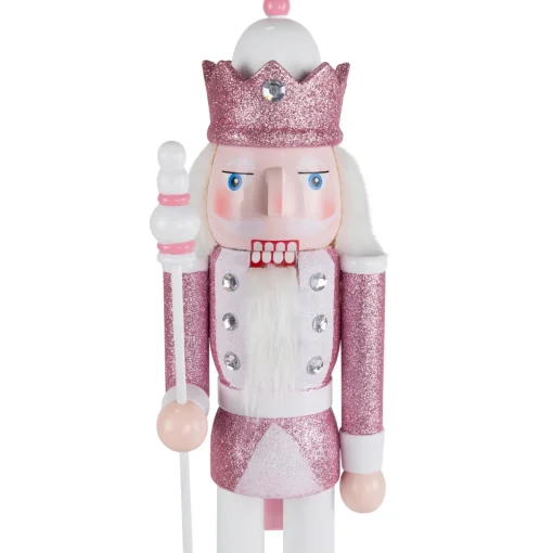Jeweled and Glittered Nutcracker King Christmas Figure - 15" - Pink and White Nutcrackers