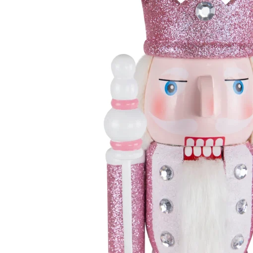 Jeweled and Glittered Nutcracker King Christmas Figure - 15" - Pink and White Nutcrackers