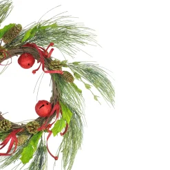 Best Jingle Bell Glitter Pine Needle Artificial Christmas Wreath - 21"- Red - Unlit Unlit