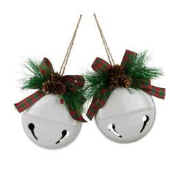 Best Jingle Bells with Bow and Pinecones Christmas Disc Ornaments - White - 5" - Set of 2 Disk Ornaments