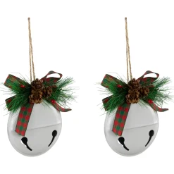 Best Jingle Bells with Bow and Pinecones Christmas Disc Ornaments - White - 5