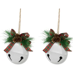 Best Jingle Bells with Bow and Pinecones Christmas Disc Ornaments - White - 5
