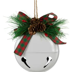 Best Jingle Bells with Bow and Pinecones Christmas Disc Ornaments - White - 5