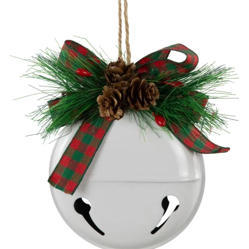 Best Jingle Bells with Bow and Pinecones Christmas Disc Ornaments - White - 5" - Set of 2 Disk Ornaments