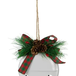 Best Jingle Bells with Bow and Pinecones Christmas Disc Ornaments - White - 5