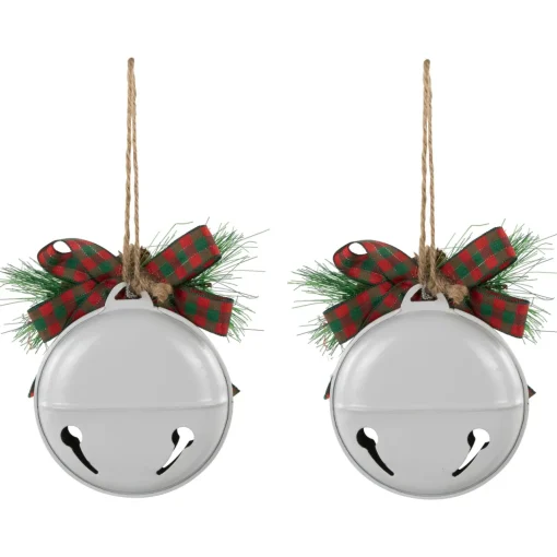 Best Jingle Bells with Bow and Pinecones Christmas Disc Ornaments - White - 5" - Set of 2 Disk Ornaments
