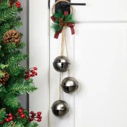 Online Jingle Bells with Plaid Bow Christmas Decoration - 20" - Silver Door