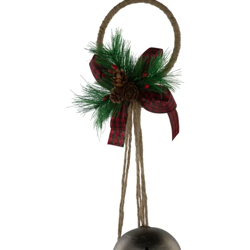 Online Jingle Bells with Plaid Bow Christmas Decoration - 20" - Silver Door