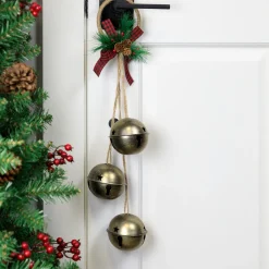 Sale Jingle Bells with Plaid Bow Hanging Christmas Decoration - 20" - Gold Door