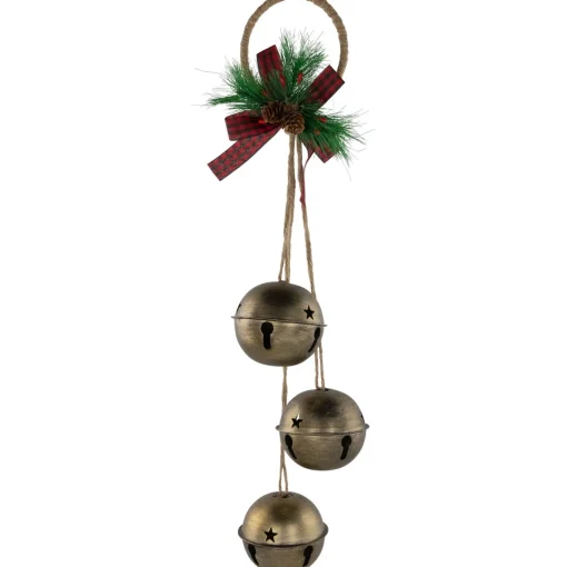 Sale Jingle Bells with Plaid Bow Hanging Christmas Decoration - 20" - Gold Door