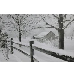 Best Large Fiber Optic Lighted Snowy Winter Cabin Canvas Wall Art 23.5" x 15.5" Door