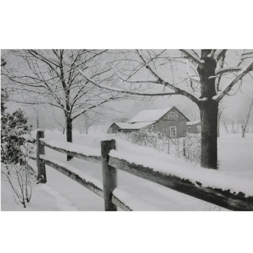Best Large Fiber Optic Lighted Snowy Winter Cabin Canvas Wall Art 23.5" x 15.5" Door