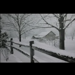 Best Large Fiber Optic Lighted Snowy Winter Cabin Canvas Wall Art 23.5