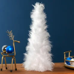 Online Layered Wispy Feather Cone Tree Christmas Decoration - 16" - Winter White Trees