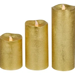 Outlet LED Brushed Flameless Christmas Pillar Candles - 8" - Gold Finish - Set of 3 Flameless Candles